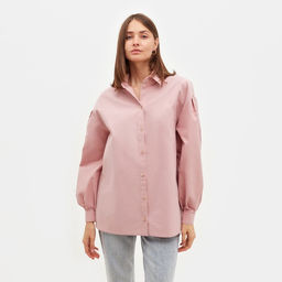 Рубашка женская с объёмными рукавами MINAKU: Casual Collection, размер 48, тёмно-розовая