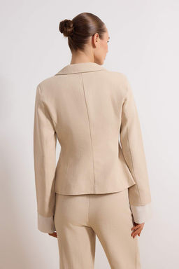 Bej Cizgili Astar Detayl? Dokuma Keten Gorunumlu Blazer Ceket TWOSS26BC00013 - Trendyolmilla фото 4