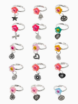 Цена за 36 шт. Кольцо «Выбражулька. Цветок смайлик», с подвеской, МИКС, безразмерное