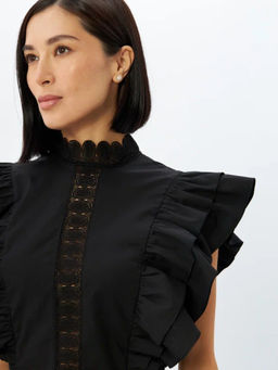 Блузка из хлопка с крыльями и кружевом OD-912-2 черный