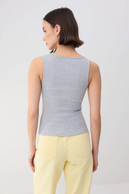 Wardrobe Essentials-Gri Melanj Fitted/Vucuda Oturan C?tc?tl? Esnek Orme Bluz TWOSS26BZ00073