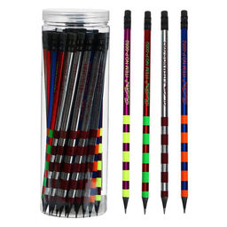 Цена за 48 шт. Карандаш чернографитный с ластиком «Полоски», твёрдость НВ, корпус металлик, в тубе, МИКС, штрихкод на штуке