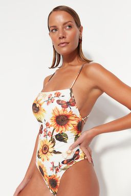 Cicek Desenli Kare Yaka High Leg Mayo TBESS23MA00311