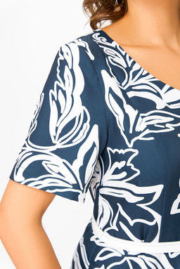 Платье Swallow 856 глубинно--синий в белый принт цветы  фото 9