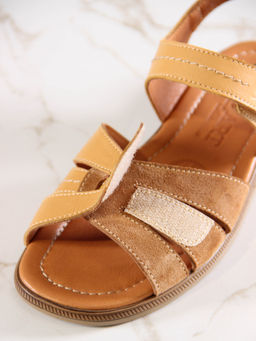 Босоножки 1043.26047br.Тыква лион+светло коричневая замша