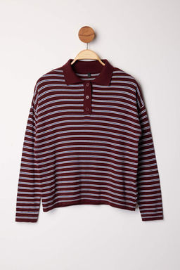 Wardrobe Essentials Murdum Premium Iplik/Ozel Iplikli Genis Kal?p Cizgili Triko Kazak TWOAW26KZ0019