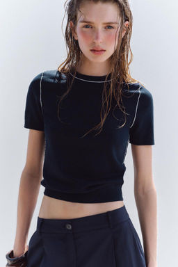 SHORT SLEEVE KNIT TOP WITH PIPING - Zara фото 42