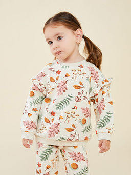 Bisiklet Yaka Uzun Kollu Bask?l? K?z Bebek Sweatshirt ve E?ofman Alt 2li Tak?m - Waikiki фото 2