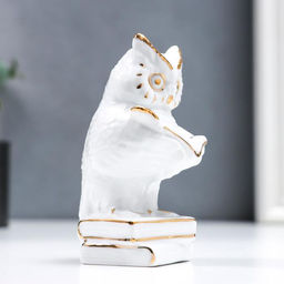 Сувенир керамика "Филин с книгой, на книгах" белый с золотом 12 см