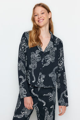 Trendyolmilla Antrasit Kaplan Desenli Viskon Dokuma Pijama Tak?m? THMAW24PT00092  фото 10