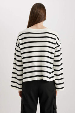 Полосатый свитер с круглым вырезом Relax Fit - Defacto фото 5