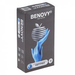 Перчатки медицинские смотровые нитриловые неопудренные нестерильные одноразовые "Benovy" L, текстурированные, гипоаллергенные, манжета закатана в венчик, голубой, ГОСТ Р 52239-2004 (Китай) В упаковке 50 пар