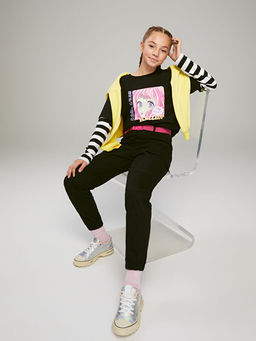 Beli Lastikli Basic Gabardin K?z ?ocuk Kargo Pantolon ve Kemer