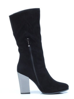 YF189-011M BLACK Полусапоги зимние женские (натуральная замша, натуральный мех (еврозима))