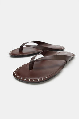 SANDALIA PIEL TACHAS / Tostado oscuro - Zara фото 4