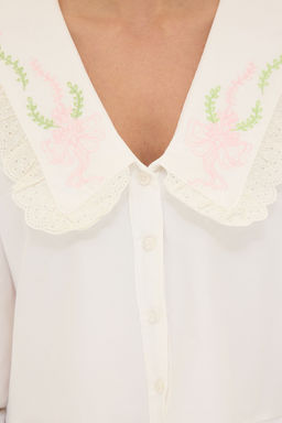 TRENDYOLMILLA Ekru V Yaka Nak?s Detayl? F?rf?rl? Gomlek TWOSS25GO00103  фото 3
