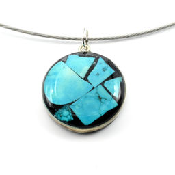 Кулон "Мозаика" на чокере из бирюзы (имитация) 22мм.