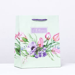 Пакет подарочный С 8 марта, зеленый, 18 х 22,3 х 10 см