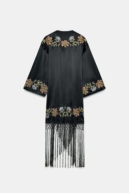 KIMONO WITH FLORAL EMBROIDERY AND FRINGES - Zara фото 7