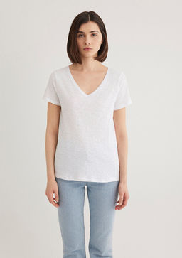 V Yaka Flaml? Beyaz Basic Tisort - Mavi фото 3