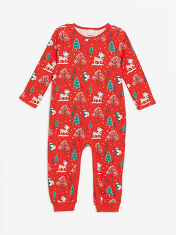 Bisiklet Yaka Uzun Kollu Bask?l? K?z Bebek Tulum