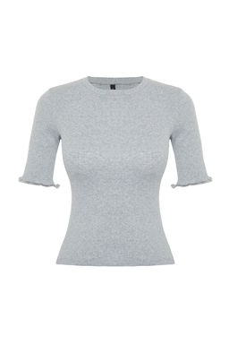 Trendyolmilla Ekru Fitilli Fitted/Vucuda Oturan Bisiklet Yaka Esnek Orme Bluz TWOSS23BZ00025  фото 36