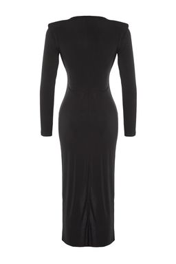 Trendyolmilla Siyah Kruvaze Yaka Cut Out/Pencere Detayl? Orme S?k Abiye Elbise TPRAW23EL00272