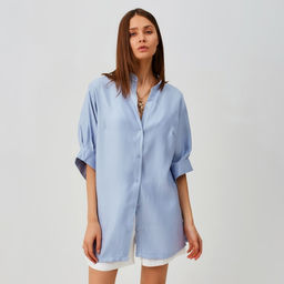 Блузка женская MINAKU: Casual collection с коротким рукавом, размер 46, голубая