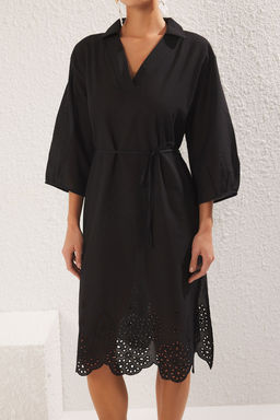 Plaj Giyim Siyah Dokuma Brodeli Midi Elbise TBESS25EL00009 - Trendyolmilla фото 3