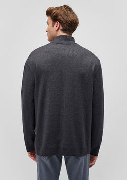 Yar? Fermuarl? Dik Yaka Gri Kazak - Mavi фото 4