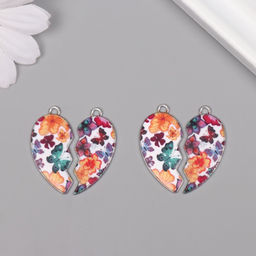 Цена за 2 шт. Декор для творчества металл, эмаль Сердце с бабочками, набор 2 шт., 3?2.8 см