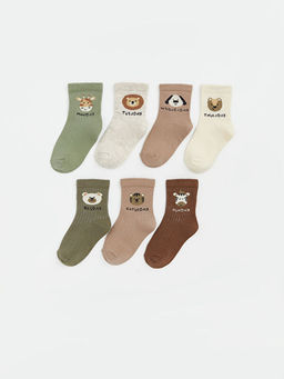 Hayvan Bask?l? Erkek Bebek Soket ?orap 7li
