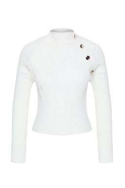 Ekru Dugme Dik Yaka Detayl? Ince Fitted/Vucudu Saran Triko Kazak TWOAW25KZ00069 - Trendyolmilla фото 6