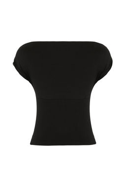 Siyah Fitted/Vucuda Oturan Asimetrik Yaka Kolsuz Yumusak Orme Bluz TWOSS26BZ00360 - Trendyolmilla фото 6