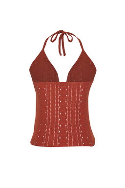 Trendyolmilla Kiremit Jakarl? Baglama Detayl? Fitted/Vucuda Oturan Orme Bluz TWOSS25BZ00086  фото 6