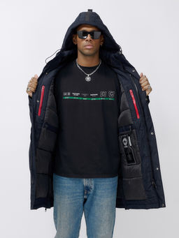 Парка мужская зимняя удлиненная темно-синего цвета 8385TS