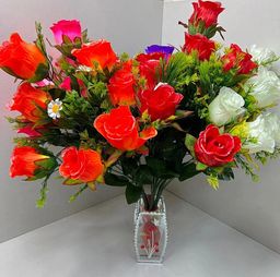 Цветы искусственные декоративные Букет роз (9 цветков) с блёстками 55 см