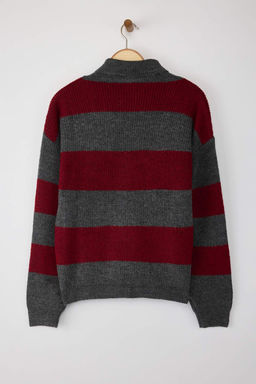 Bordo Yumusak Dokulu Genis Kal?p Kal?n V Yaka Triko Kazak TWOAW26KZ00152 - Trendyolmilla фото 6