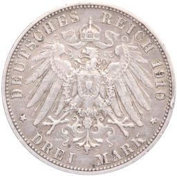 Монета 3 марки 1910 года F Германия (Вюртемберг)