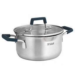 Кастрюля из нержавеющей стали "Ковентри" 2,4л, s0,6мм, дно s2,8мм, стеклянная жаропрочная крышка, обод крышки с перфорацией, ручки с силиконовыми вставками, цветная коробка, "TalleR" (Китай)