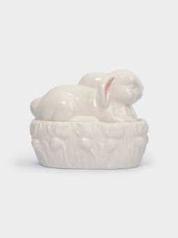 Емкость для хранения, 18х15 см, 740 мл, керамика, молочно-золотистая, Кролик в цветах, White Rabbit