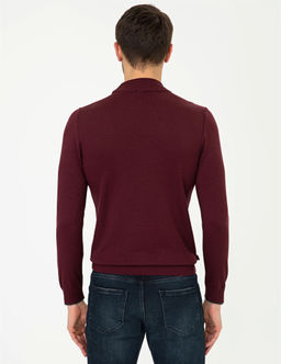 Bordo Slim Fit Yar_m Bal_k__ Yaka Basic Triko Kazak - Pierre cardin фото 4