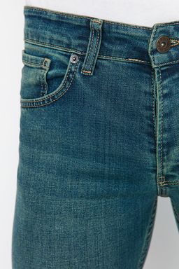 TRENDYOL MAN Indigo Skinny Fit Esnek Kumas Dar Kesim Eskitme Gorunumlu Jeans Kot Pantolon TMNAW22JE0311 - Trendyolmilla фото 4
