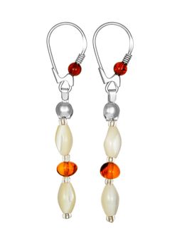 Яркие серьги из натурального балтийского янтаря коньячного цвета и перламутра Богемия