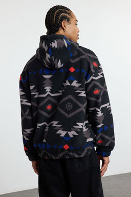 TRENDYOL MAN Siyah Un?sex Oversize/Genis Kesim Desenli Serpa Polar/Pelus Kapusonlu Sweatshirt TMNAW25SW00147 - Trendyolmilla фото 5