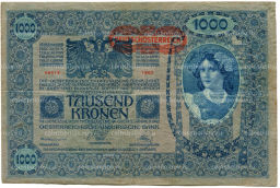 Банкнота 1000 крон 1902 года Австрия  надпечатка
