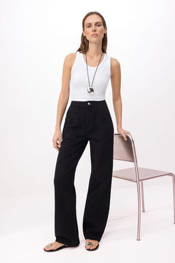 Siyah Cep Detayl? Yuksek Bel Wide Leg Jeans TWOAW22JE0595