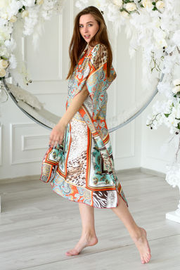 Туника женская из шелка Ариадна оранжево-ментоловый