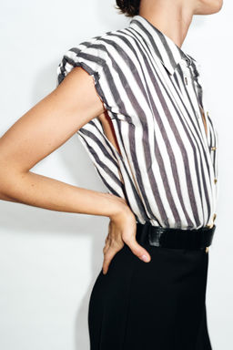 VESTIDO MIDI COMBINADO RAYAS CINTUR?N / Crudo / Negro - Zara фото 7