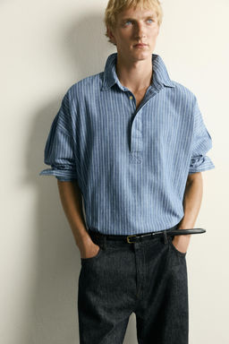 CAMISA POLO DENIM LIGERO RAYAS / Azul - Zara фото 5